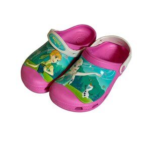 Crocs Disney Frozen Fever Clog Sandals Little Girl Sz J2 Pink Slip On Elsa Anna